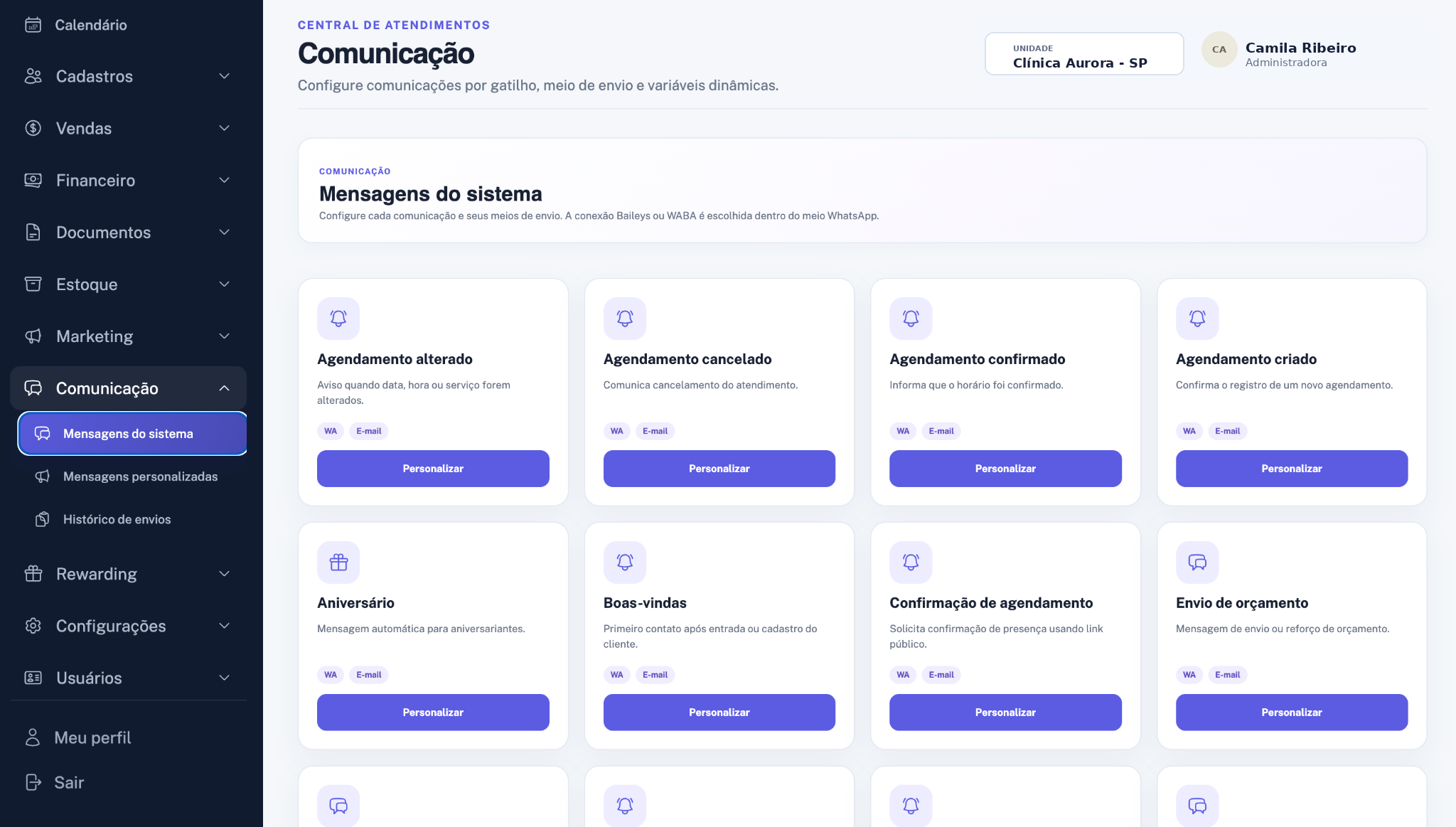 Central de comunicação automática do ClinicNet